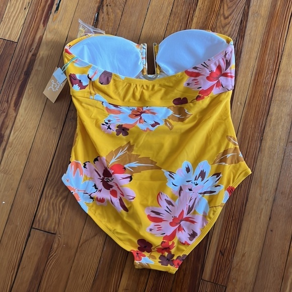 Kona Sol Wizard Gold Tropical Floral High Coverage One Piece Swimsuit NWT Size L - Picture 5 of 6